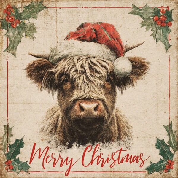 Highland Cow Christmas Sign: Rustic Farmhouse Holiday Decor