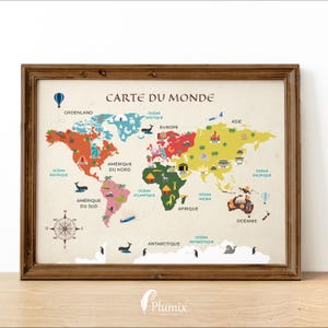 Carte du monde - Affiche éducative - continents, océans et monuments - 40x50cm