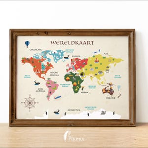 Wereldkaart – Bildungsplakat – Kontinente, Ozeane und Denkmäler – 40 x 50 cm