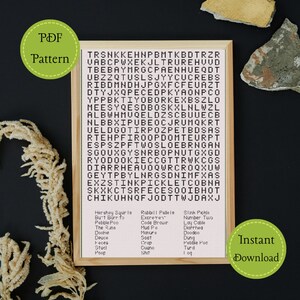 Recherche de mots dans la salle de bain, motif PDF au point de croix