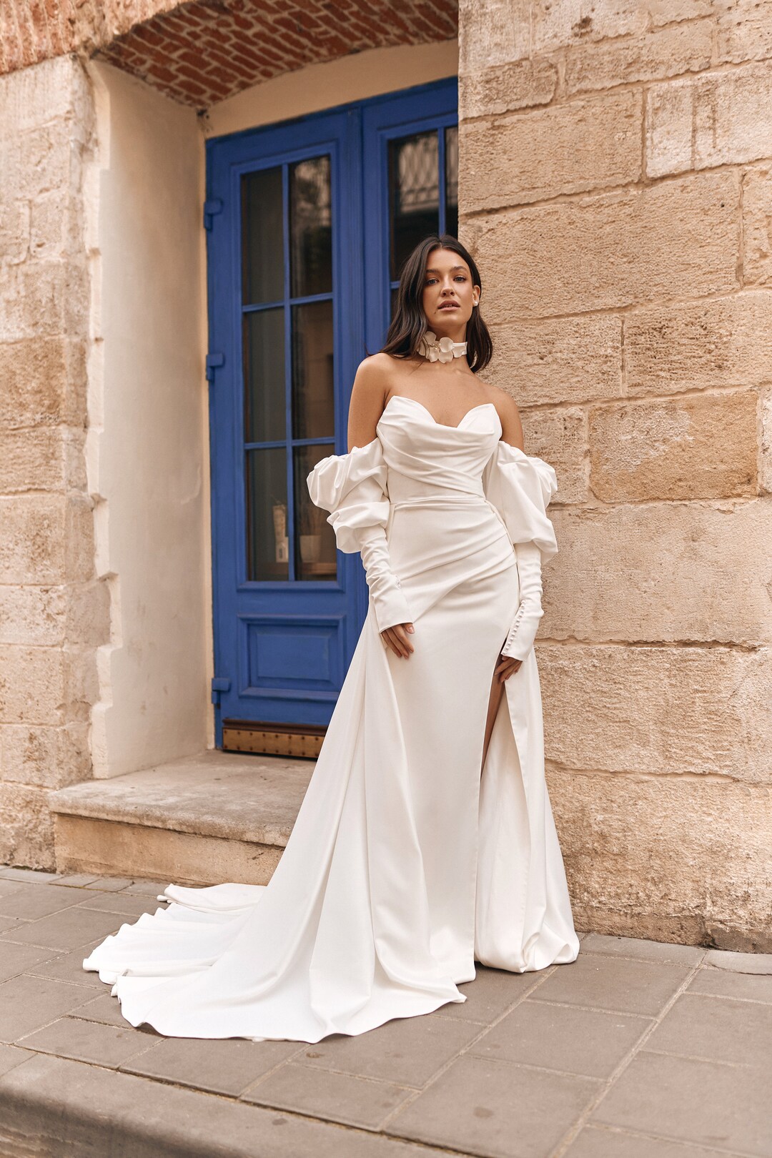 Elegant Classic Satin Wedding Dress With Long Train, Modern Satin ...