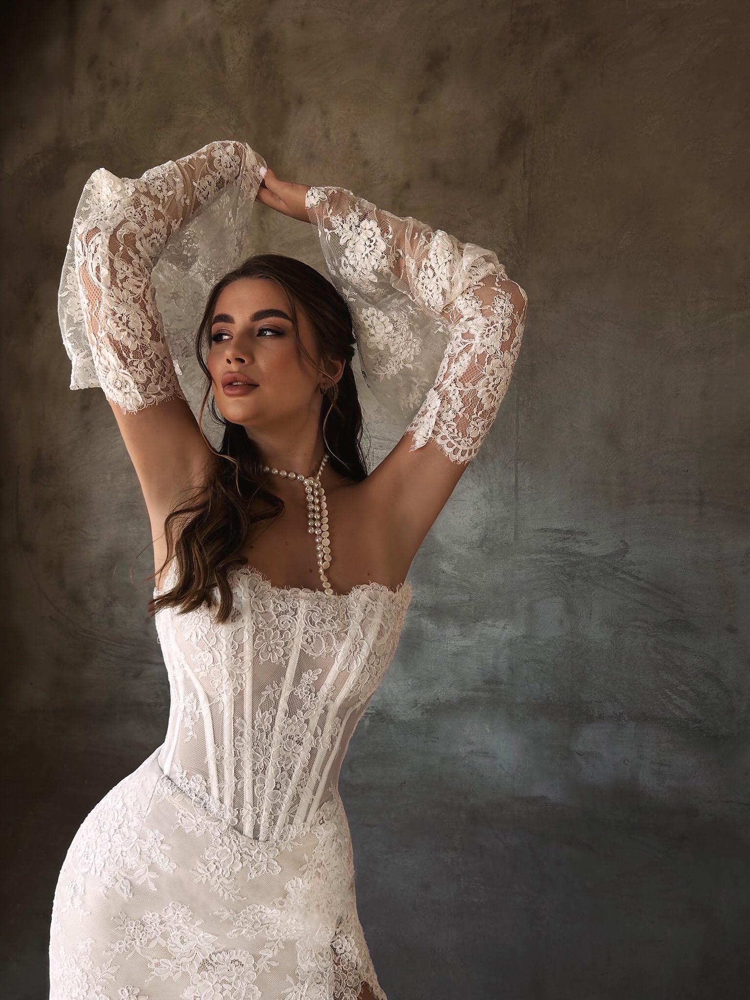 lace sweetheart mermaid wedding dress Ivory lace Sweetheart Strapless Mermaid Charming Wedding Dresses, AB15 AlineBridal