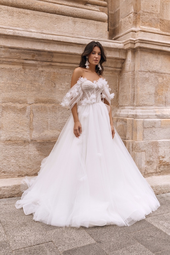 navy blue dress for baby girl Off-the-Shoulder Lace Appliqué A-Line Wedding Dress – Romantic Tulle Bridal  Gown main image 0