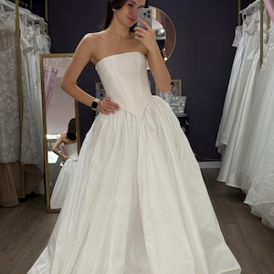 Basque Waistline Silky Taffeta Wedding Gown, Corset Bodice