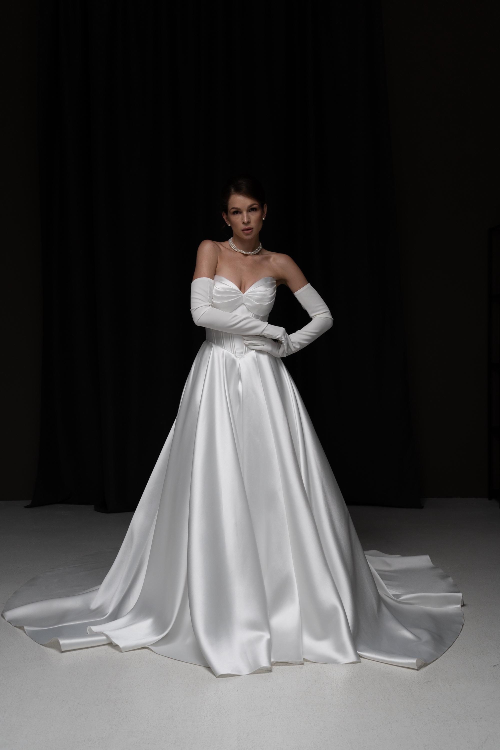 princess waist wedding dress Luxury Satin Wedding Dress, Basque Corset, Princess Gown
