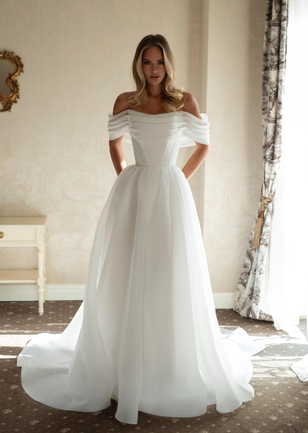 open lace back dress Organza Off Shoulder Bridal Gown by Adrianna Papell 31213 – ABC Fashion