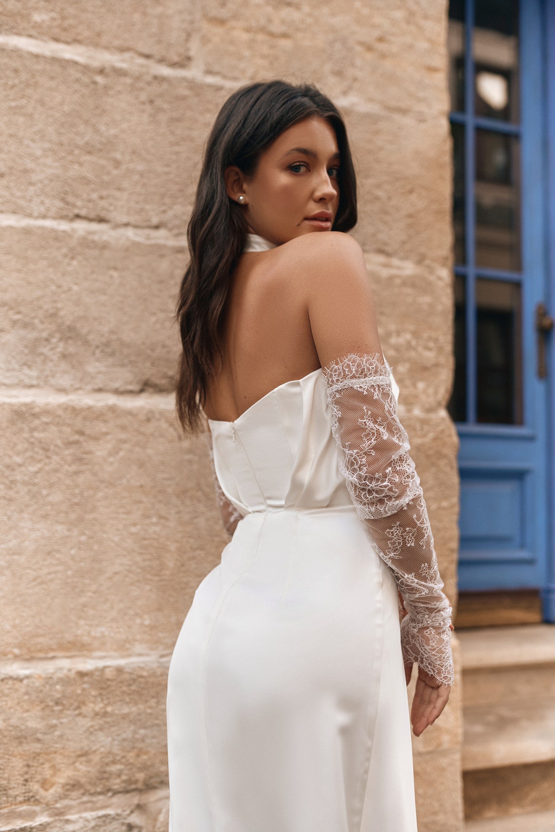Green sexy mermaid sleeveless pleated satin slim cut slit Wedding Dresses