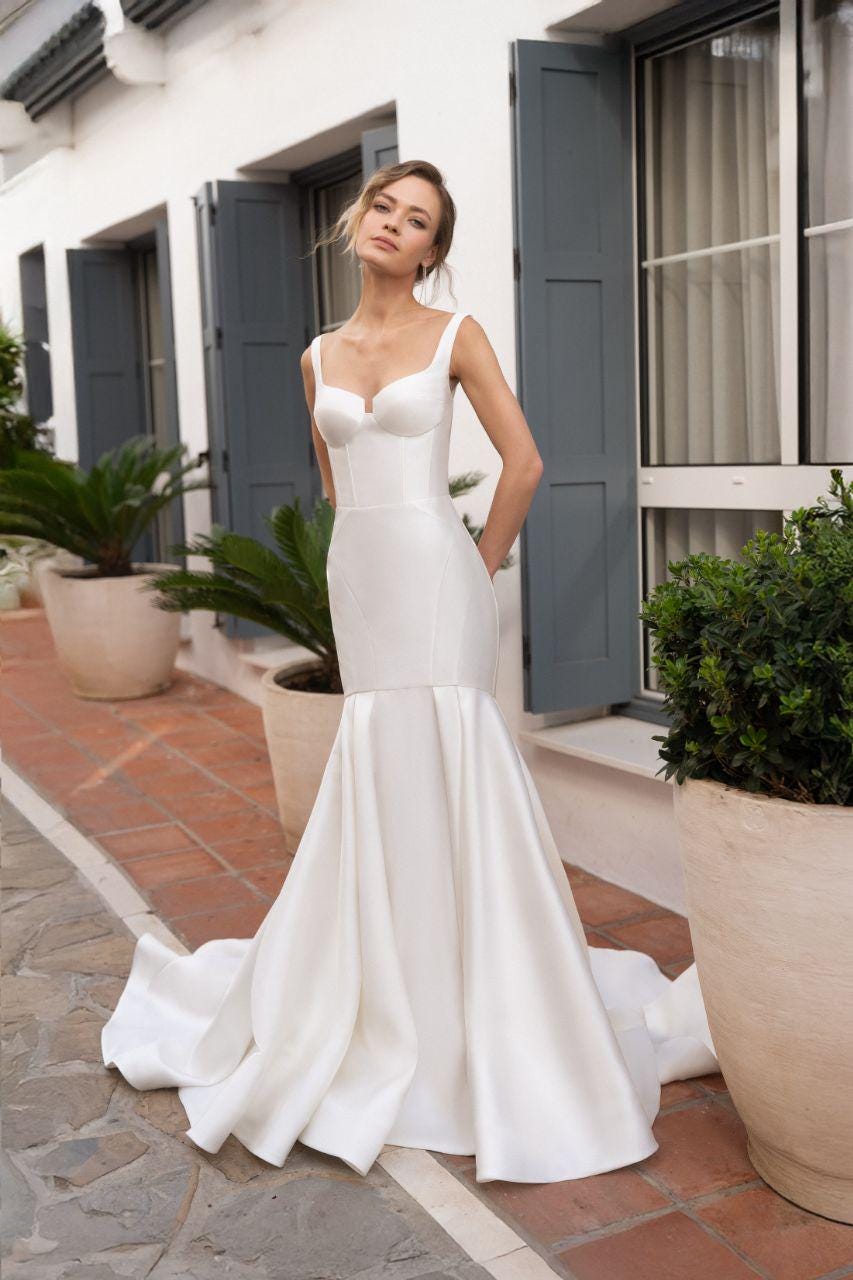 simple elegant mermaid wedding dresses Elegant Mermaid Halter Modest Wedding Dress Simple Bridal Gown WD738 US18 / Custom Color