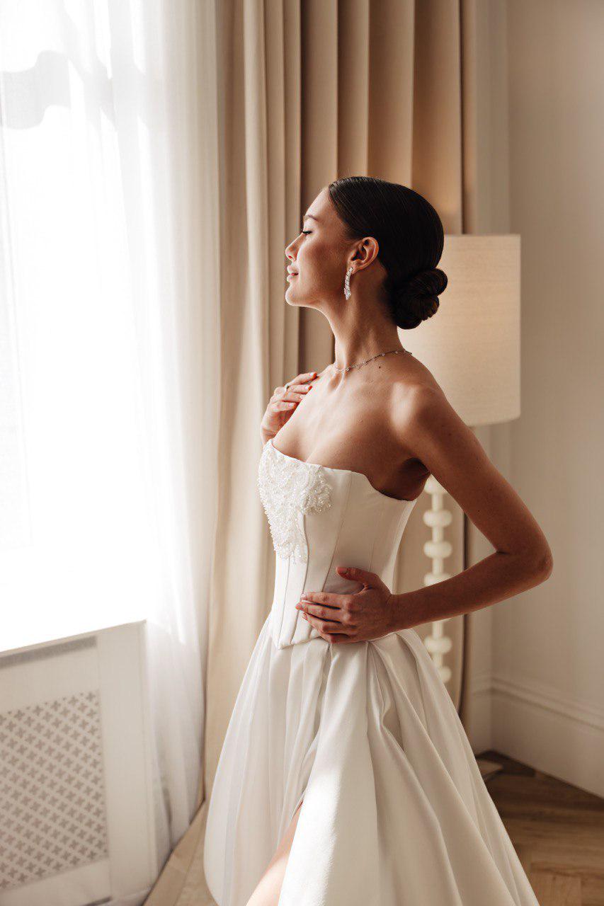paloma wool beige fortunata maxi dress Beaded Mikado Ball Gown With Open Basque Waist main image 1