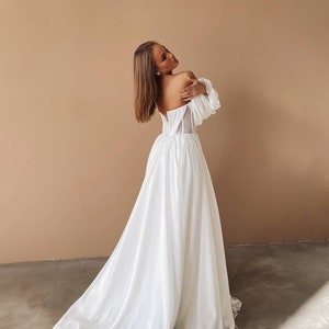 A-line Boho Light Flowy Wedding Dress, Draped Corset Wedding Dress ...