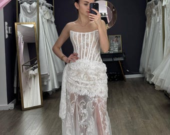 knee length dresses for ladies Cap sleeves Mermaid Long Train White Wedding Dresses Online