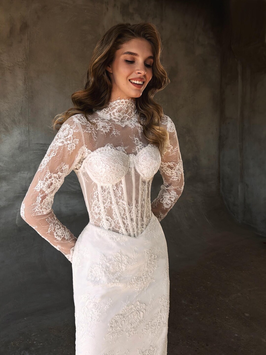 Lace Open Back Mermaid Wedding Gown, Sweetheart Boned Corset Wedding ...