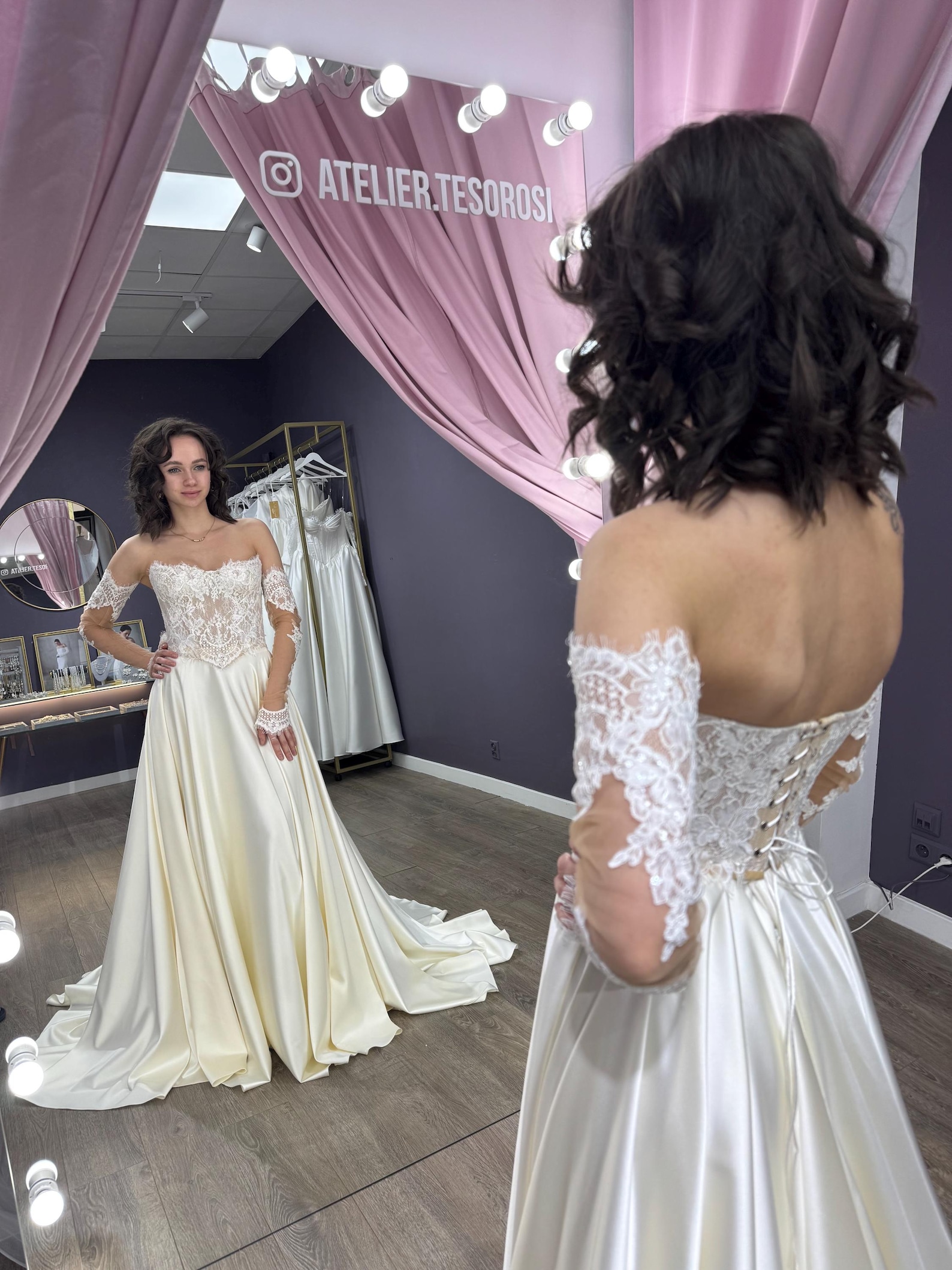 Lace Silk Satin Wedding Dress, Luxury Ivory Satin Bridal Gown, Basque ...