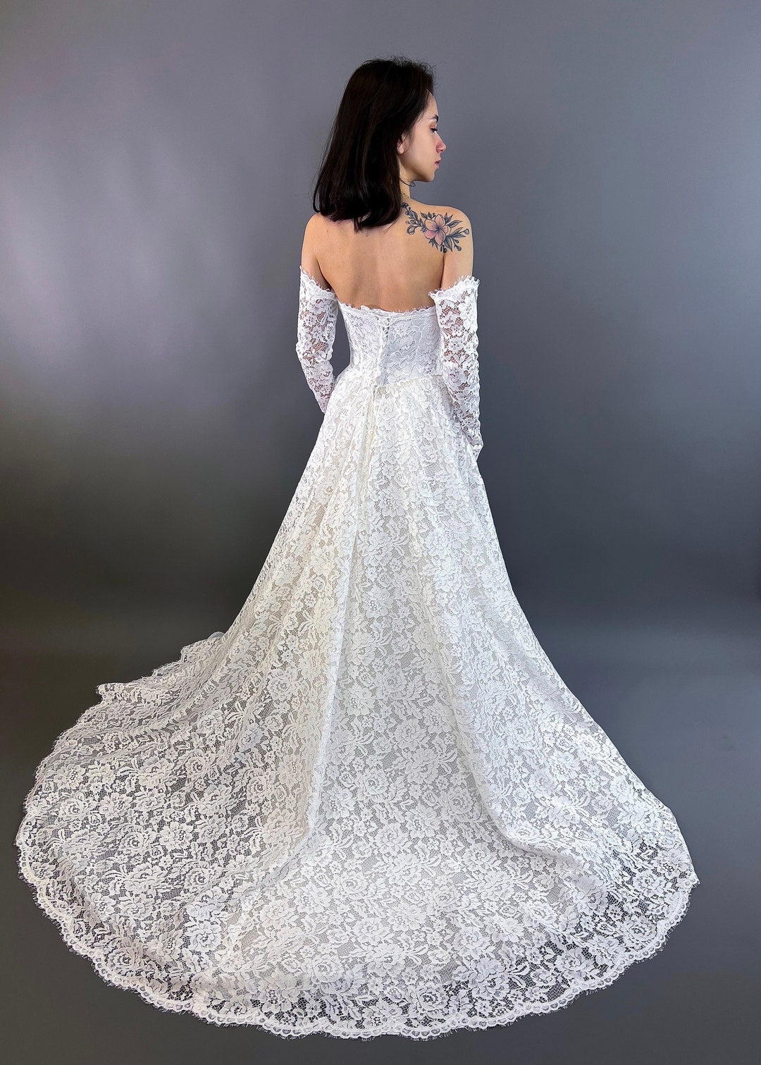 Lace Fitted A-line Wedding Dress with Illusion Back RR230