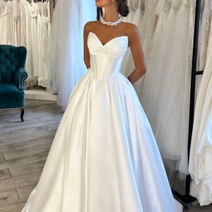Luxury Drop Waist Wedding Dress, Princess Satin Wedding Gown, Basque ...