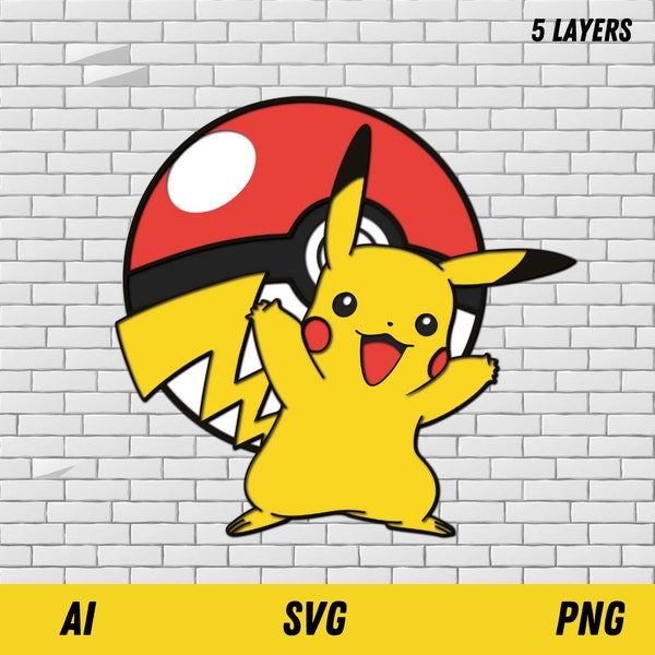 Pikachu Layered Design SVG multilayer, plywood anime character cutting file, 3D mandala vector painting Pokemon SVG Laser cut