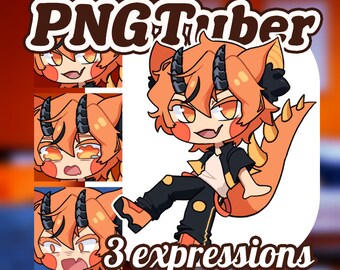 Orange Dragon Boy PNGTuber, Premade PNGTuber+ model, Streaming giftuber asset for twitch, Youtube, Discord, Live streamer avatar for gaming