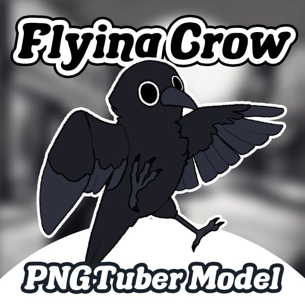 Flying Crow/Raven PNGTuber, Premade PNGTuber+ model, Streaming giftuber asset for twitch, Youtube, Discord, Live streamer avatar for gaming