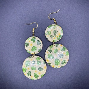 Handmade Tropical Leaf Double Dangle Earrings, Unique Laser Cut, Nature Jewelry Lightweight, Whimsical, Monstera Earrings