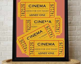 Filmabend, Retro Kinokarten, Theater, Digitaldruck, trendige Wandkunst