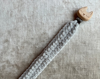 Gray crochet pacifier clip