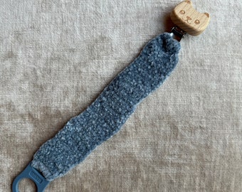 Blue crochet pacifier clip