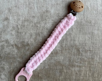 Pink crochet pacifier clip