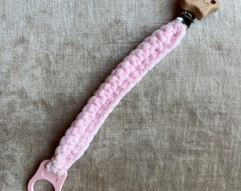 Pink crochet pacifier clip