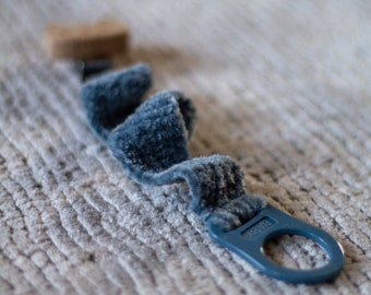Blue crochet pacifier clip