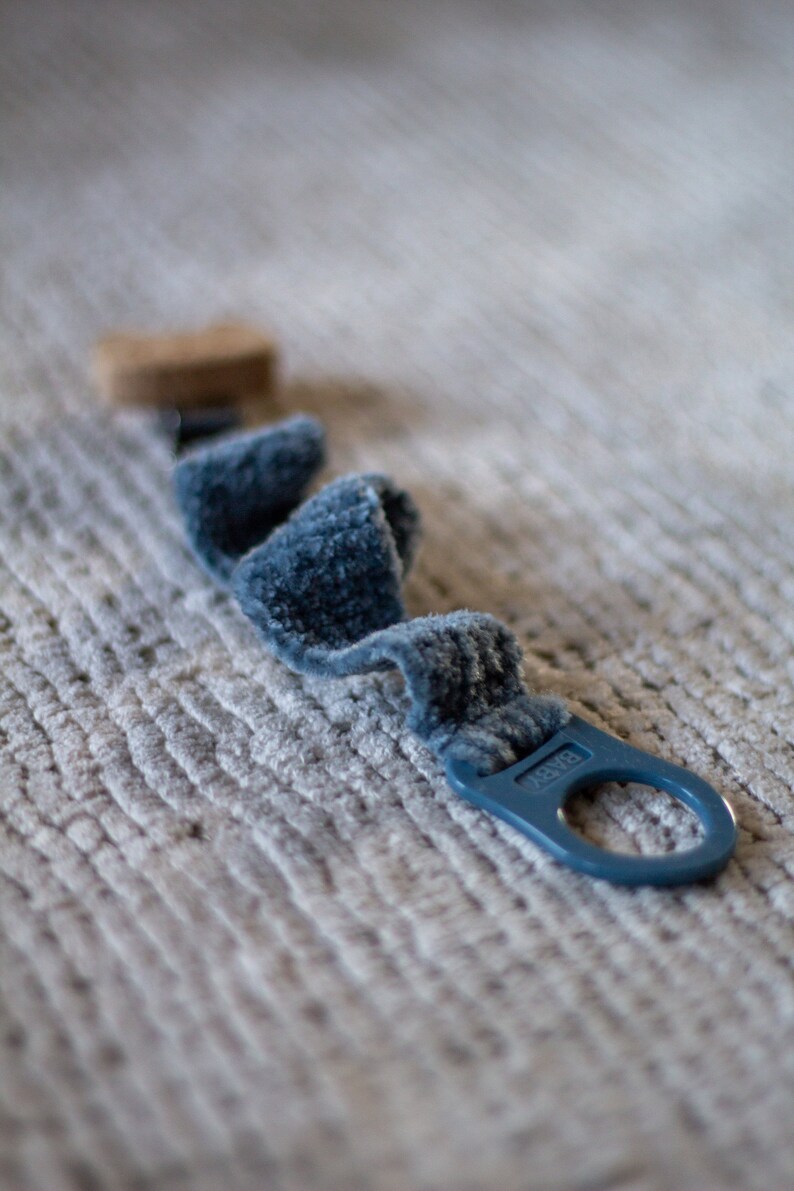 Blue crochet pacifier clip image 1