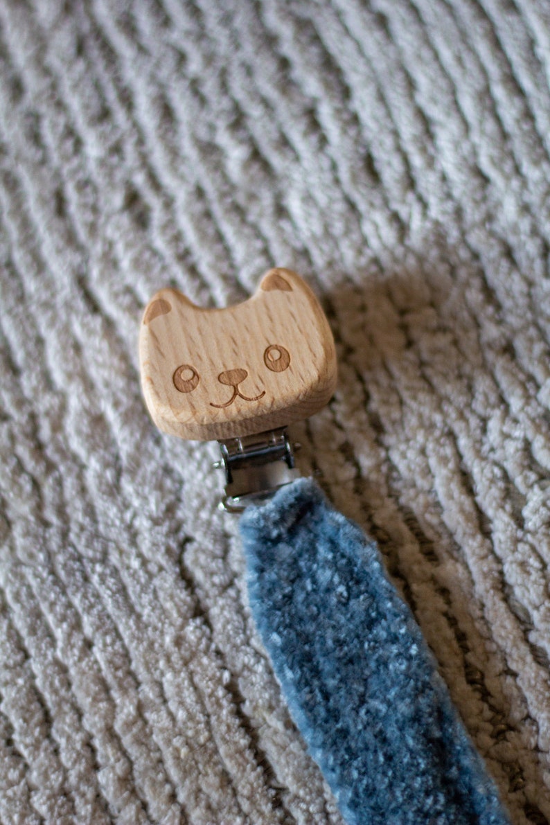 Blue crochet pacifier clip image 7