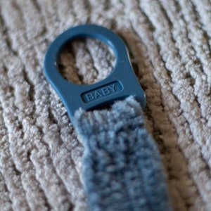 Blue crochet pacifier clip image 8