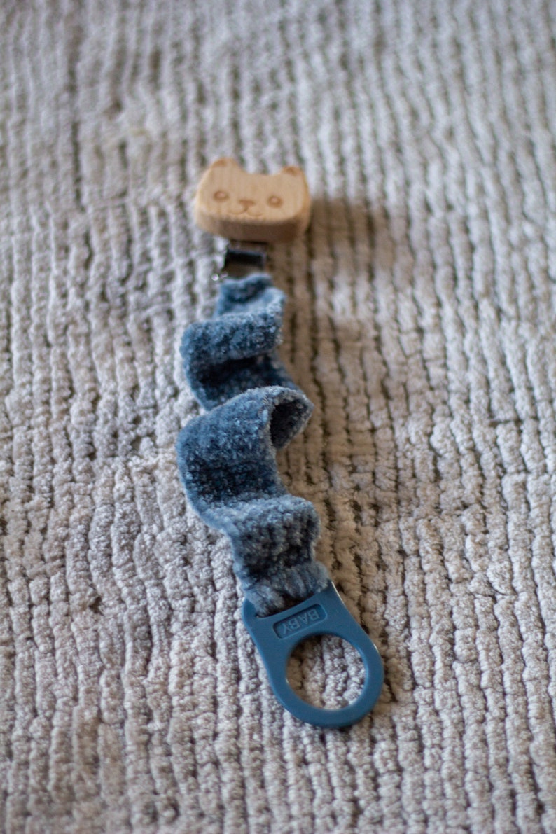 Blue crochet pacifier clip image 9