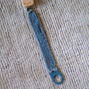Blue crochet pacifier clip image 5