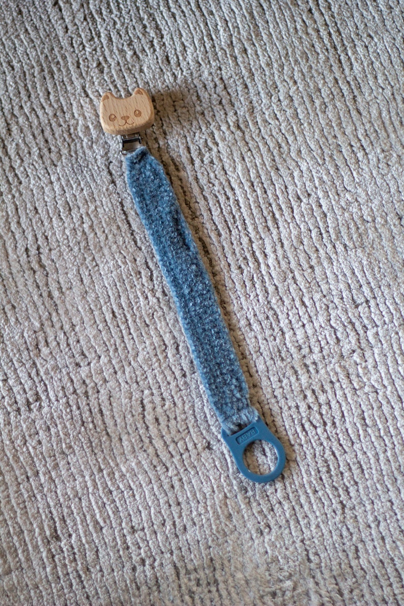 Blue crochet pacifier clip image 5