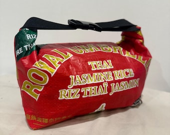 Chalk bag, chalk bucket, bouldering bag, upcycled from rice bag