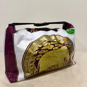 Chalk Bucket, bouldering bag, chalk bag, upcycled from rice bag