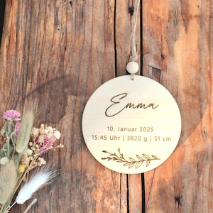 Placa de nascimento de madeira | Crachá para nascimento ou batismo | com suspensão | Presente para bebê | Presente de nascimento