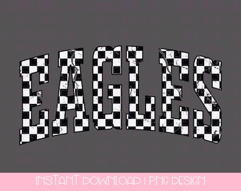 Distressed Checkered Eagles Mascot PNG: School Spirit Sublimation Design (Instant Download)