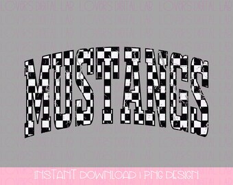 Distressed Checkered Mustangs | School Mascot PNG, Mustangs Pride Digital Download, College Spirit PNG, Sublimation Design, Instant Download