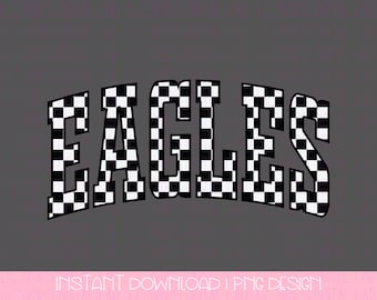 Checkered Eagles Mascot PNG: School Spirit Sublimation Design (Digital Download