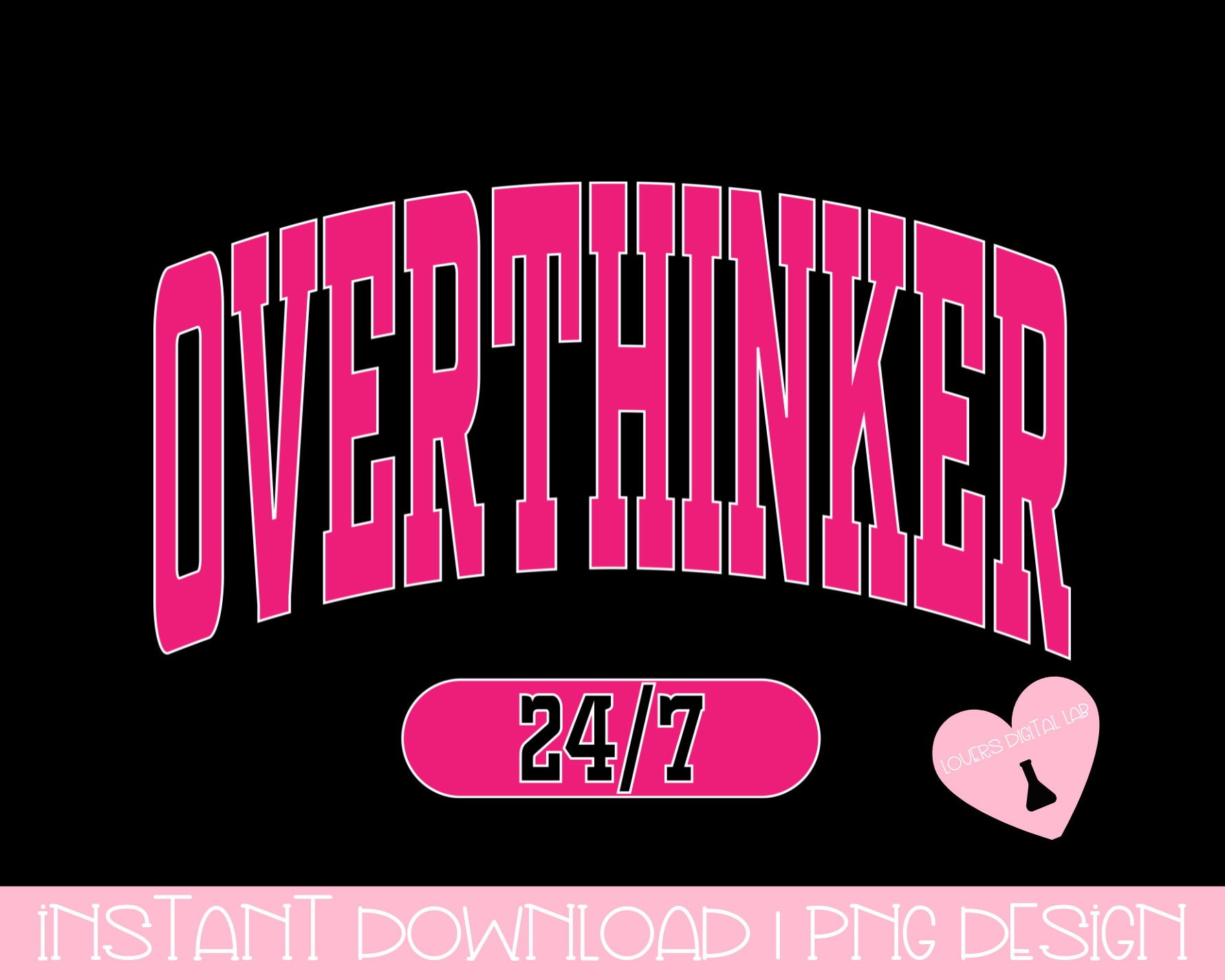 PINK OVERTHINKER png| PINK png, overthinker png, retro arch png, arch, varsity, mental health png, png t shirt
