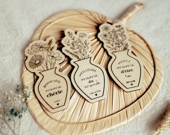 Magnet en bois personnalisé fête des grands-mères – Prénom(s) petits-enfants – Cadeau - Bonne fête mamie – Motif floral - DanslesBoisdeMalo