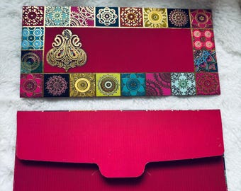 Red & Gold Money Envelopes: Ethnic Print Gift Card Holders (Pack of 10)