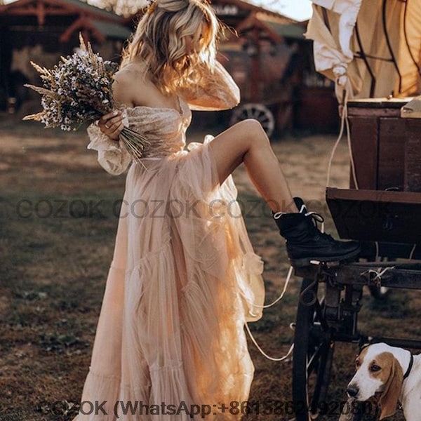 Boho Chic Jen Wedding Dress - Enchanting Fairy Style, Unique Western Bridal Gown for Romantic Country Weddings