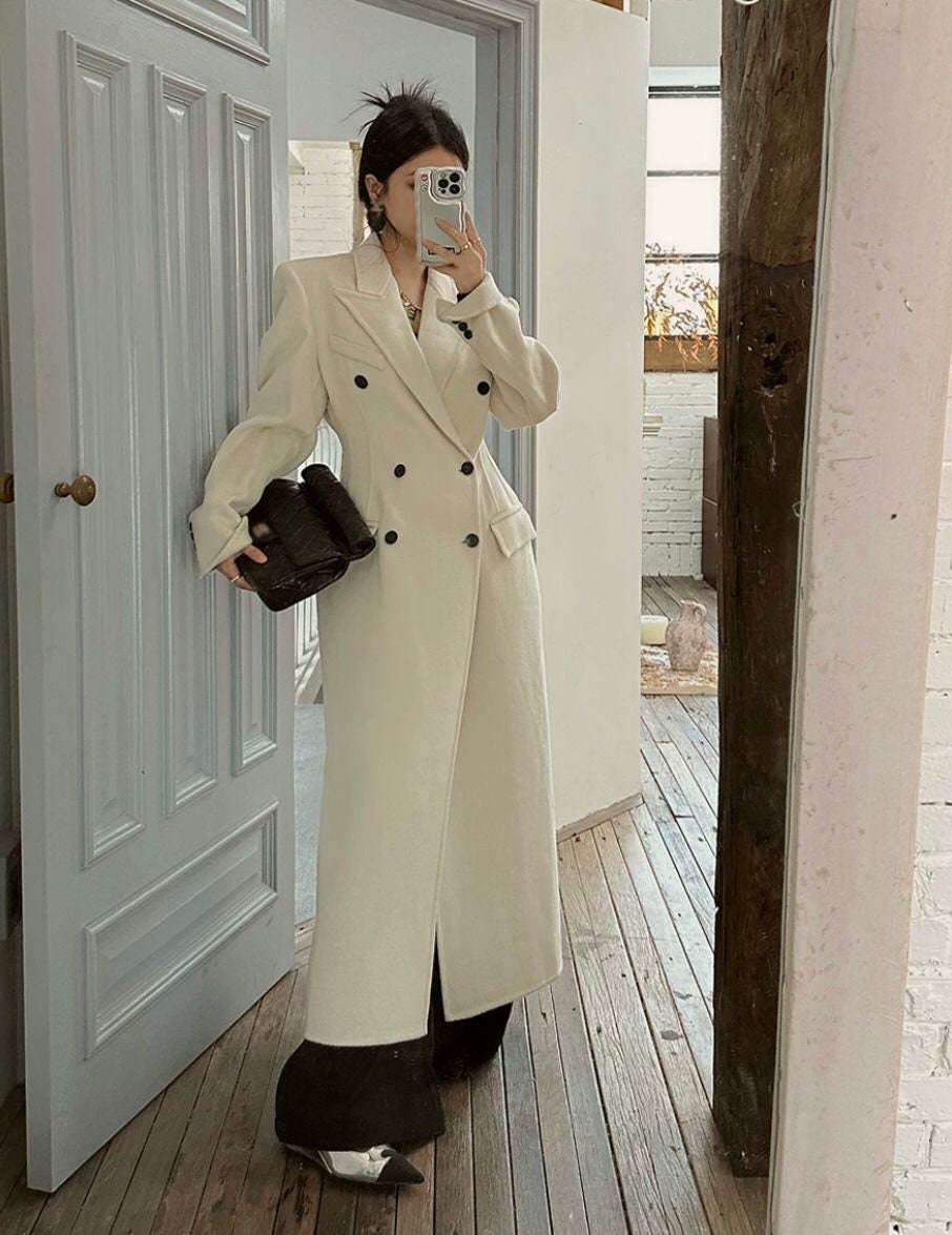 Women winter/spring white Cream wool coat dress