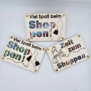 Gutschein fürs Shoppen Holzkarte– Individuelles Geldgeschenk mit persönlicher Botschaft - Geburtstagskarte, Geldgeschenk, Freundin, Freund