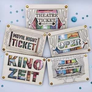 Geldgeschenk personalisierbar Holz - gemeinsame Zeit, Kino Geschenk Verpackung, Theater Gutschein, Erlebnisgeschenk, kreative Geldverpackung