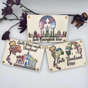 Buono viaggio Thailandia, mappa in legno di Bangkok – Regalo individuale in denaro con messaggio personale – biglietto di compleanno, Asia, viaggio, matrimonio