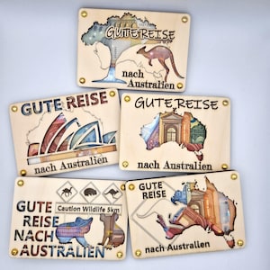 Bon de voyage Australie carte en bois - cadeau en argent avec message personnel - carte d'anniversaire - Australie, Sydney, Canberra, randonnée
